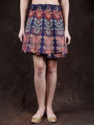 Sanganeri Wrap-Around Mini-Skirt with Printed Motifs