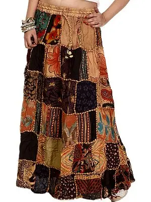 Long Printed Dori Skirt from Gujarat with Patch Work