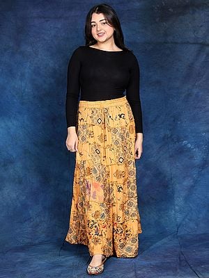 Long Printed Dori Skirt from Gujarat with Patch Work