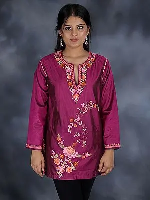 Baton Rouge-Purple Kashmiri Kurti with Aari Embroidered Flowers