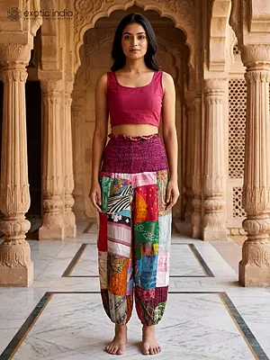 Multicolor Harem Trousers with Printed Patchwork