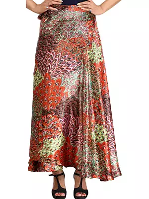 Wrap-Around Long Skirt With Printed Flowers