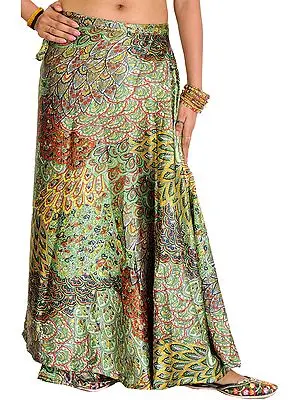 Wrap-Around Long Skirt With Printed Flowers
