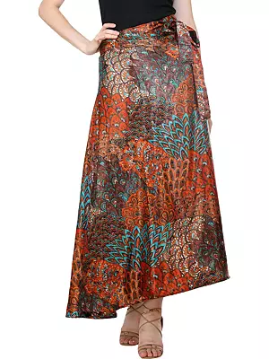 Wrap-Around Long Skirt With Printed Flowers