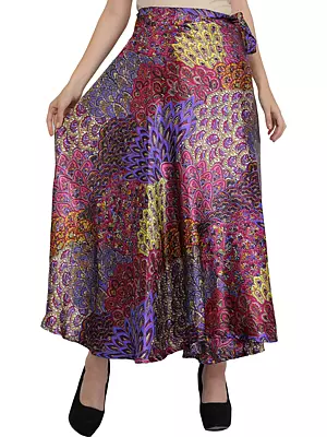 Wrap-Around Long Skirt With Printed Flowers