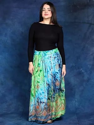 Multi-Color Long Skirt with Printed Paisleys and Sequins