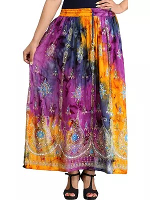 Multi-Color Long Skirt with Printed Paisleys and Sequins