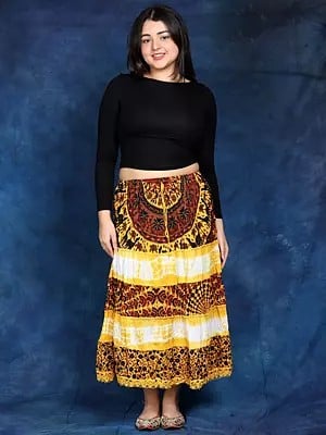 Batik-Dyed Midi Skirt with Printed Flowers