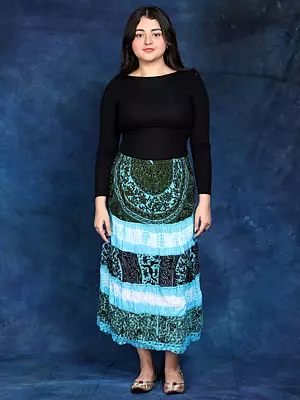 Batik-Dyed Midi Skirt with Printed Flowers