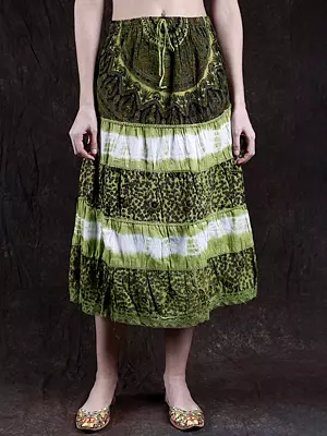Batik-Dyed Midi Skirt with Printed Flowers