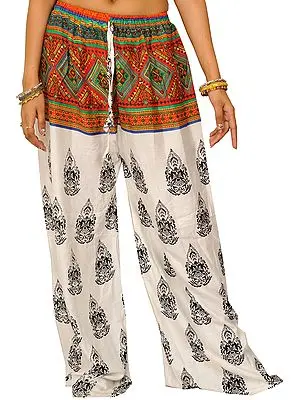 White Bohemian Yoga Trousers with Gautam Buddha Print