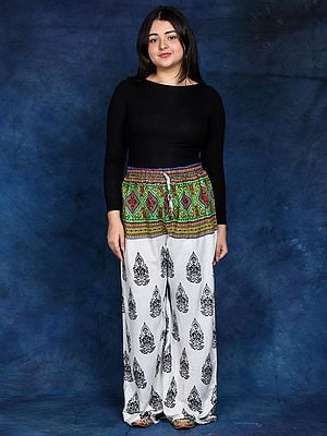 White Bohemian Yoga Trousers with Gautam Buddha Print