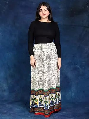 Off-White Warli Folk Printed Long Skirt with Dancing Couples