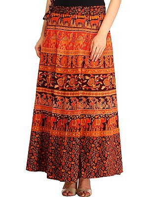 Wrap-Around Long Skirt from Pilkhuwa with Printed Animals