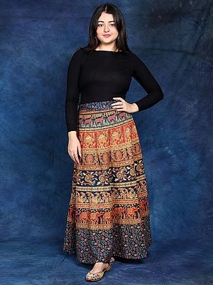 Wrap-Around Long Skirt from Pilkhuwa with Printed Animals