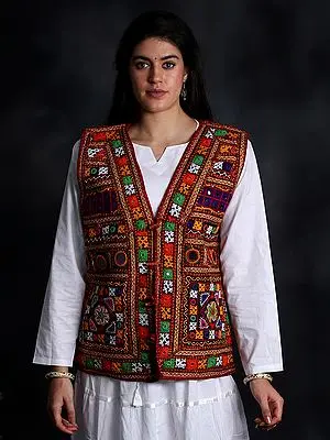 Multicolor Waistcoat from Kutch with Embroidery All-Over and Mirrors