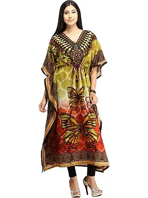 Butterflies Digital-Printed Kaftan with Dori at Waist
