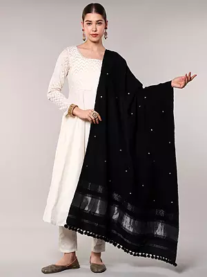 Shawl from Kutch with Embroidered Bootis and Golden Woven Border