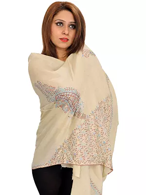 Tusha Stole from Kashmir with Sozni-Embroidery by Hand