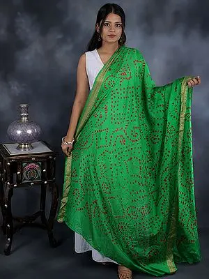 Tie-Dye Bandhani Dupatta From Gujarat with Embroidered Border