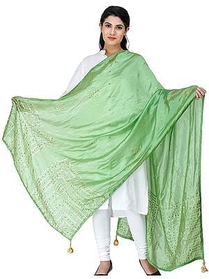 Silk Dupatta From Amritsar with Gota Patti, Floral Beads and Velvet Tassels on Edges