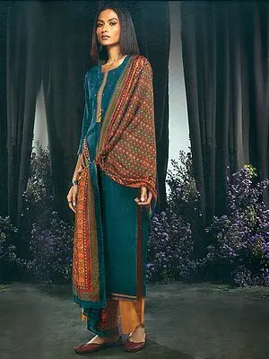 Wool Dobby Printed With Embroidery With Finest Bemberg Lawn Printed Dupatta Salwar-Kameez Suit