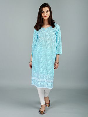 Long Kurta Top / Kameez from Lucknow with Chikan Embroidery