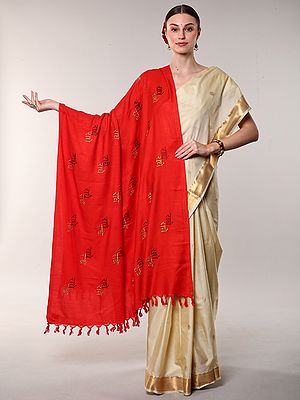 Radhe-Radhe Prayer Shawl with Thread Embroidery