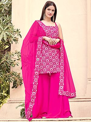 Pink Georgette Palazzo Suit With Gota And Thread Work