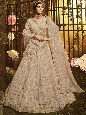 Light-Brown Georgette Lehenga Choli Set With Thread Embroidered and Sequins Work
