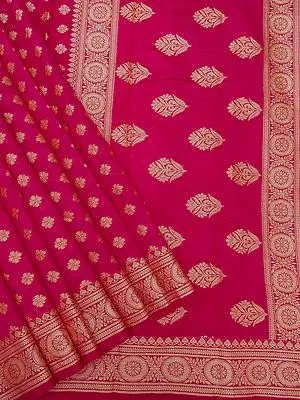 Khadi Silk Banarasi Saree with Clover on Body, Chakra on Border and Peacock Feather Motif on Pallu