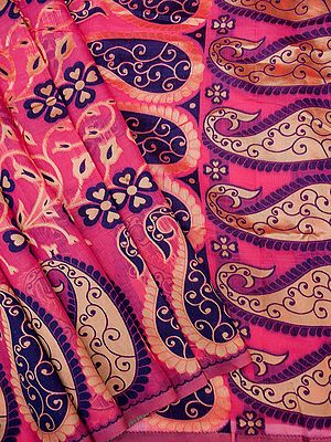 Cotton Silk Banarasi Saree With Contrast Zari Kalka-Meena Butta Pattern And Bail Motif