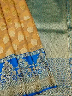 Art Silk Banarasi Saree With Butta On The Body And Diamond Motif On The Contrast Border-Pallu