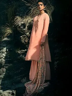 Cotton Silk Floral-Paisley Motif Salwar Kameez With Resham Embroidery On Neck Placket And Digital Printed Dupatta