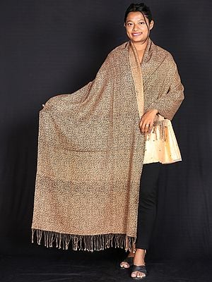 Pashmina Silk Leopard Motif Printed Shawl From Nepal With Single String Tassels