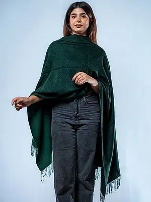 Mallard-Green Prayer Pashmina Silk Shawl with Buddhist Peaceful Offering Prints