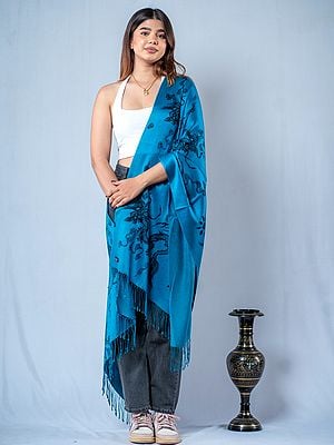 Dragon Printed Pashmina Silk Stole From Nepal With Single String Tassels