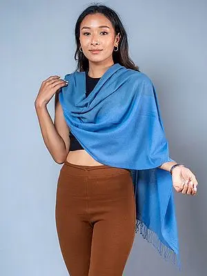 Blue Double-Shaded Pure Pashmina Stole with Fringe from Nepal