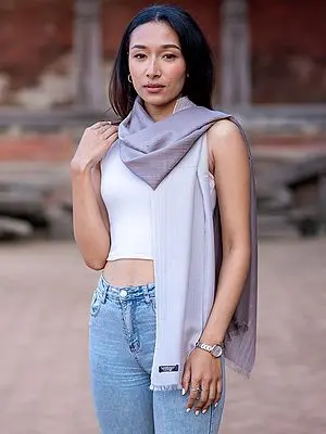 Lavender-Gray ombre Pashmina Stole Two Ply Twill Weave Multistripe Stole from Nepal