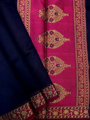 Plain Banarasi Cotton Saree With Mughal Motif On Pallu