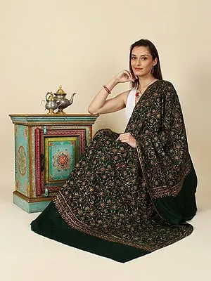 Botanical-Garden Pure Pashmina Shawl with Sozni Hand-Embroidered Jaaldaar Phool Bel (GI Certified)