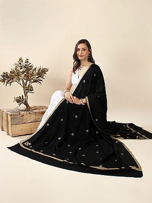 Black-Beauty Hand-Embroidered Jamawar Pure Pashmina Shawl with Arabesque Floral Motif (GI Certified)