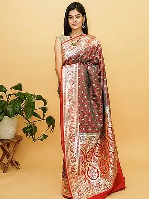Tanchui Silk Meena Work Banarasi Saree with Kalka Bail Border and Mughal Motif Pallu