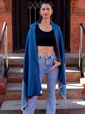 Dual Color Pure Pashmina Cashmere Herringbone Weave Shawl from Nepal