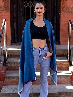 Dual Color Pure Pashmina Cashmere Herringbone Weave Shawl from Nepal