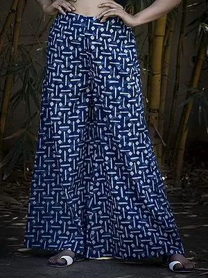 Indigo-Blue Cotton Geometric Printed Palazzo