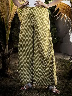 Olive-Green Chevron Pattern Printed Palazzo