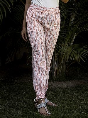 Cotton Leaf Printed Harem Style Pant With Side Pockets