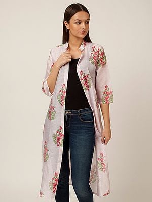 Chanderi Silk Mughal Motif Printed Long Jacket
