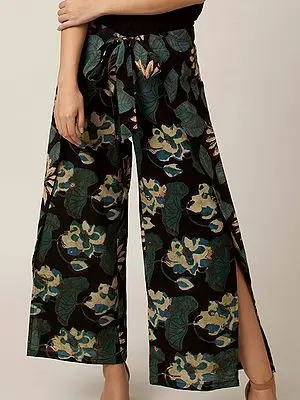 Black Cotton Floral Printed Wrap Palazzo